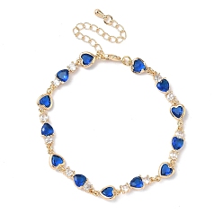 Синий Браслеты из кубического циркония в форме сердца, украшения из латуни для женщин, реальный 18 k позолоченный, синие, 7 дюйм (17.9 см)