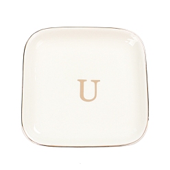 Letter U Керамическая ювелирная тарелка, лоток для хранения, органайзер для косметических украшений, квадратный, Буква U, 110x110x15 мм