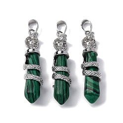 Малахит Синтетического малахита подвески, латунь прелести, без свинца и без кадмия, 46~47x11~12x11 мм, отверстие : 8x5 мм