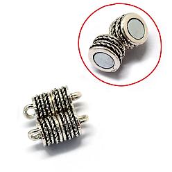Antique Silver Alloy Magnetic Clasps with Loops, Column, Antique Silver, 17.5x8.5x8.5mm, Hole: 2mm