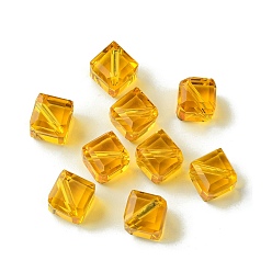 Gold Glass Imitation Austrian Crystal Beads, Faceted, Square, Gold, 7x7x7mm, Hole: 0.9mm