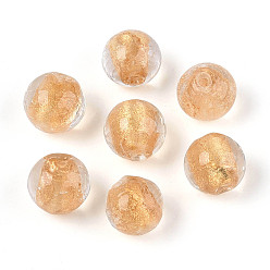 Белый Навахо Бусины ручной работы золотой фольги стекла, круглые, навахо белый, 10x9~10 мм, отверстие : 1.6~2 мм
