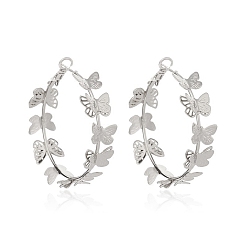 Platinum Zinc Alloy Hoop Earrings for Women, Butterfly, Platinum, 50x48mm