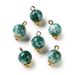 чирок Подвески из сплава и стекла, окрашенные аэрозольной краской, круглые подвески, с блеском порошок, золотые, зелено-синие, 16x10.5 мм, отверстие : 2.5 мм