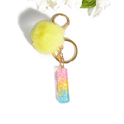 Letter I Resin Keychains, Pom Pom Ball Keychain, with KC Gold Tone Plated Iron Findings, Letter.I, 11.2x1.2~5.7cm