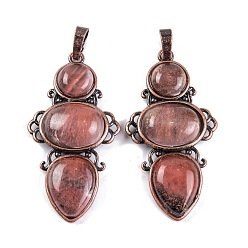Вишневый Кварц Синтетические вишни из кварцевого стекла подвески, покрытие стойки латунные подвески в виде цветов, без кадмия и без свинца, Красная медь, 47x24x6.5 мм, отверстие : 7.5x5 мм
