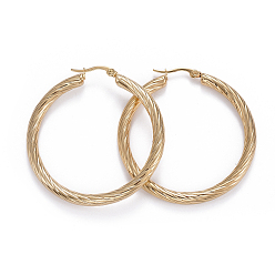 Oro Pendientes de aro de acero inoxidable, pendientes hipoalergénicos, textura, dorado, 304 calibre, 5 mm, pin: 51x49x4.5 mm