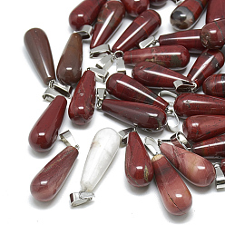 Red Jasper Natural Red Jasper Pendants, with Stainless Steel Snap On Bails, teardrop, 28~30x10~12mm, Hole: 6x4mm