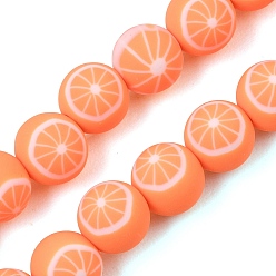 Coral Handmade Polymer Clay Beads Strands, Round with Grapefruit, Coral, 8mm, Hole: 1.2mm, about 40pcs/strand, 12.20''(31cm)