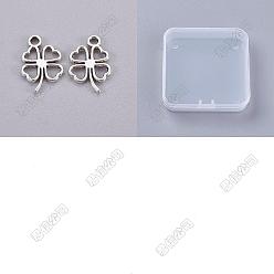 Antique Silver 200Pcs Tibetan Style Alloy Pendants, Clover Charms, Cadmium Free & Lead Free, Antique Silver, 17x11x1.5mm, Hole: 2mm