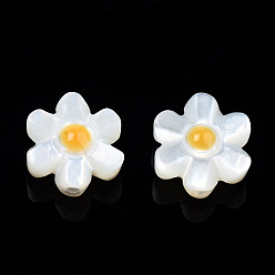Orange Natural White Shell Enamel Beads, Flower, Orange, 8.5x8x4mm, Hole: 0.7mm