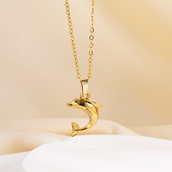 Dolphin Океан 304 подвески из нержавеющей стали для женщин, реальный 18 k позолоченный, дельфин, 15.75 дюйм (40 см), Кулон : 20x15 мм