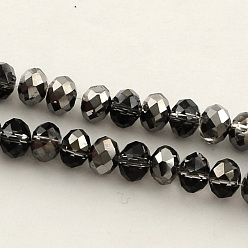 Black Half Plated Faceted Rondelle Glass Bead Strands, Black, 2x2mm, Hole: 0.8mm, about 168~170pcs/strand