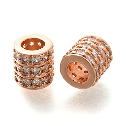 Розовое Золото Стойка покрытие латунь микро паве прозрачный кубический цирконий европейские бусины, бусины с большим отверстием, долговечный, без свинца и без кадмия, колонка, розовое золото , 10x9.5 мм, отверстие : 5 мм