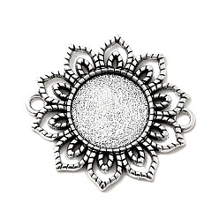 Antique Silver Tibetan Style Alloy Flower Cabochon Connector Bezel Settings, Cadmium Free & Lead Free, Flat Round, Antique Silver, Tray: 18mm, 39x35x2mm, Hole: 3mm