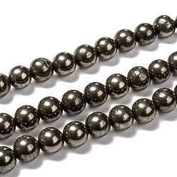 Pyrite Natural Pyrite Beads Strands, Round, 6mm, Hole: 1mm, about 67pcs/strand, 15.74 inch