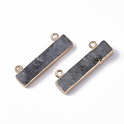 Labradorite Natural Labradorite Charms, with Edge Golden Plated Iron Loops, Rectangle, 11x30.5x5mm, Hole: 1.8mm
