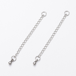 Stainless Steel Color 304 Stainless Steel Chain Extender, Curb Chains, with Teardrop Charms, Stainless Steel Color, 62x2.5mm, Hole: 3.5mm, Jump Rings: 4x0.8mm