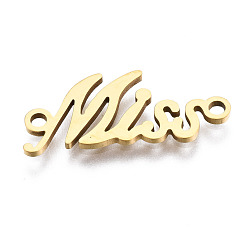 Golden 201 Stainless Steel Link Connectors, Laser Cut, Word Miss, Golden, 8.5x20x1mm, Hole: 1.5mm