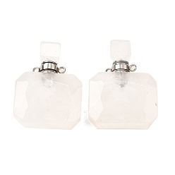 Хрусталь Кулоны для духов из натурального кварца, с 304 фурнитурой из нержавеющей стали, граненые, прямоугольник амулеты, цвет нержавеющей стали, 33~34x25x11~12 мм, отверстие : 1.9 мм