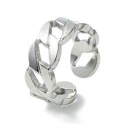 Stainless Steel Color 304 Stainless Steel Open Cuff Ring, Hollow Curb Chains Shape, Stainless Steel Color, US Size 6 1/2(16.9mm)
