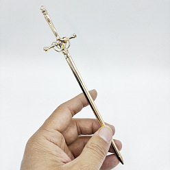 Золотой Сплав потока Су меч шпилька древний костюм головной убор шпилька гальванический кулон меч, золотые, 202x42~43x7 мм, отверстие : 2.5 мм