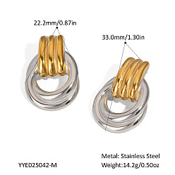 Ring Двухцветные серьги-гвоздики из нержавеющей стали, золотой и серебряный, кольцо, 33x22.2 мм