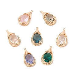 Mixed Color Brass with K9 Glass Charms, Light Gold, Teardrop Charms, Mixed Color, 20x11.5x6mm, Hole: 1mm