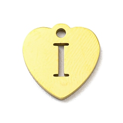 Letter I Ion Plating(IP) 304 Stainless Steel Pendant, Golden, Heart with Letter, Letter I, 12x12x1mm, Hole: 1.4mm
