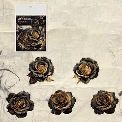 Black Rose Pattern Waterproof PET Scrapbooking Stickers, Self Adhesive Stickers, for Diary, Album, Notebook, DIY Arts and Crafts, Black, 80x80mm