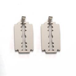 Stainless Steel Color 201 Stainless Steel Blade Pendants, Stainless Steel Color, 41.5x23.5x1.5mm, Hole: 4x9mm
