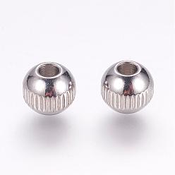 Stainless Steel Color 201 Stainless Steel Beads, Round with Vertical Stripes, Stainless Steel Color, 6x5mm, Hole: 2.5mm