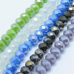 Mixed Color Electroplate Glass Bead Strands, AB Color Plated, Faceted, Rondelle, Mixed Color, 4x3mm, Hole: 0.8mm, about 130pcs/strand, 15.5 inch~15.7 inch(39.5cm~40cm)