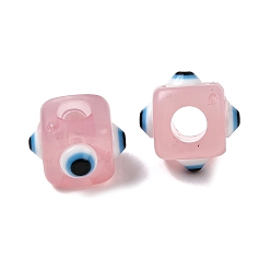 Бледно-Розовый Смола сглаза европейские бусы, большое отверстие шарик, кубические, розовый жемчуг, 11x8x8 мм, отверстие : 4 мм