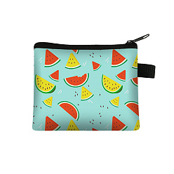 Pale Turquoise Watermelon Printed Polyester Coin Wallet Zipper Purse, for Kechain, Card Storage Bag, Rectangle, Pale Turquoise, 13.5x11cm