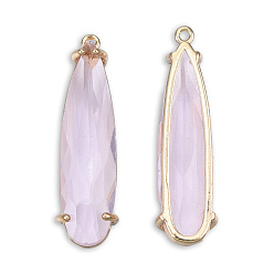 Lilac Transparent K9 Glass Pendants, with Light Gold Plated Brass Findings, Cadmium Free & Lead Free, Faceted, Teardrop, Lilac, 32x9x6mm, Hole: 1.2mm