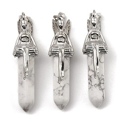 Howlite Natural Howlite Pointed Pendants, Faceted Bullet Charms, with Rack Plating Platinum Plated Brass Fairy, 24x13mm, Hole: 5x8mm