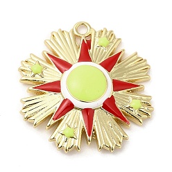 Желтый Латунь эмаль подвески, без свинца и без кадмия, реальное золото 18 тыс., долговечный, цветочный шарм, желтые, 25x24x4 мм, отверстие : 1.6 мм