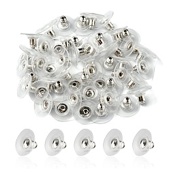 Platinum Brass Ear Nuts, Clutch Earring Backs with Plastic Pad, for Stablizing Heavy Post Earrings, Platinum, 11x11x6.5mm, Hole: 1mm