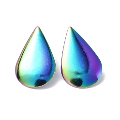 Rainbow Color Ion Plating(IP) 304 Stainless Steel Stud Earring Findings, with Vertical Loops and Ear Nuts, Teardrop, Rainbow Color, 29.5x18.5mm, Hole: 3.5mm, Pin: 0.7mm