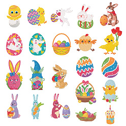 Egg DIY Diamond Painting Sticker Kits, including Self Adhesive Sticker, Resin Rhinestones, Diamond Sticky Pen, Tray Plate and Glue Clay, Mixed Shapes, Easter Theme Pattern, 52~80x39~51mm, 22 patterns, 1pc/pattern, 22pcs