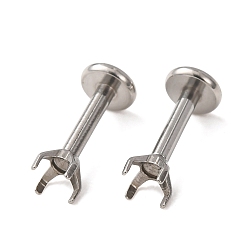 Stainless Steel Color 304 Stainless Steel Prong Earring Settings, for Pointed Back Rhinestone, Stainless Steel Color, 9x3.5x3.5mm, Pin: 1mm, fit for 3x3mm Rhinestone