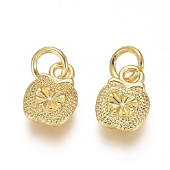 Golden Electroplated Alloy Charms, Long-Lasting Plated, with Brass Jump Ring, Apple, Golden, 9.5x7x3mm, Hole: 3.5mm