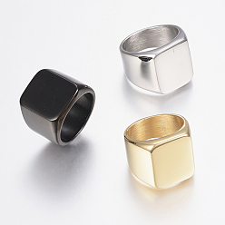 Mixed Color 304 Stainless Steel Signet Band Rings for Men, Wide Band Finger Rings, Rectangle, Mixed Color, 17~22mm