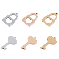 Mixed Color Unicraftale 304 Stainless Steel Charms, Laser Cut, Polishing, Key and Lock, Mixed Color, 17~20x13mm, Hole: 1mm, 12pcs/box