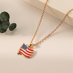 Red Alloy Pendant Necklaces, Flag, for Independence Day, Red, 18.11 inch(46cm)