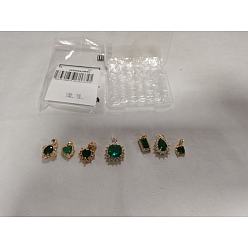 Mixed Shapes 7шт. 7 стили латунные подвески с микропаве из зеленых кубических цирконий, с кристально горный хрусталь, золотые, разнообразные, 11~22.5x8~15x4~7 мм, отверстие : 2~7 мм, 1 шт / стиль