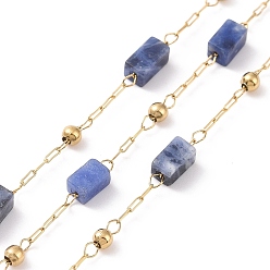 Lapis Lazuli Natural Lapis Lazuli Rectangle Beaded Chains, with Golden 304 Stainless Steel Findings, Unwelded, 4~4.5x2~2.5x2~2.5mm