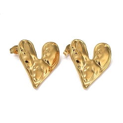 Real 18K Gold Plated Ion Plating(IP) 304 Stainless Steel Heart Ear Studs for Women, Real 18K Gold Plated, 23x26mm