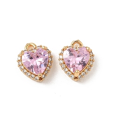 Лавандовый румянец Латунные микро проложить кубического циркония подвески, сердце прелести, реальный 18 k позолоченный, лавандовый румянец, 11.5x9.5x5.5 мм, отверстие : 1.4 мм